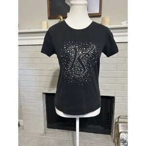 Vtg Y2K XS Victoria's Secret Blue Baby Tee Shirt Rhinestone Logo Womens Bling